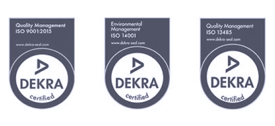The three logos for our ISO certifications. 