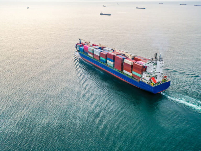 Aerial view of an industrial port where freight loads are carried to their final destination