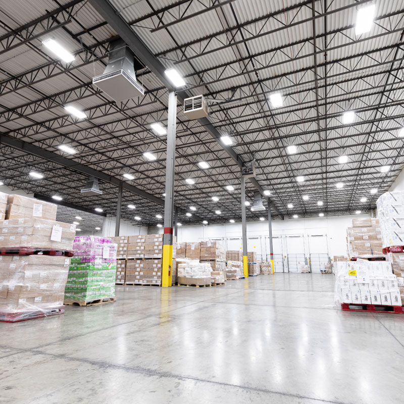 A large warehouse with boxes packed and wrapped.