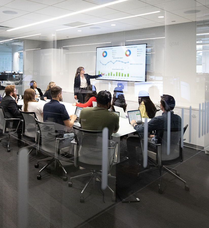 Echo team members presenting the best analytic options to their client. 
